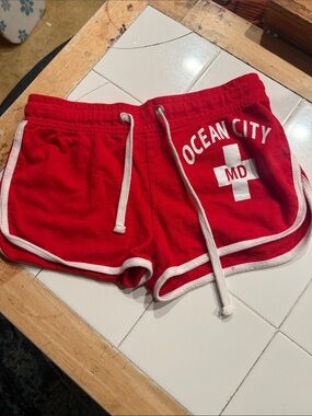 Ocean City Red Women's Athletic Shorts with White Trim